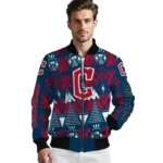 custom cleveland guardians pyramid shapes navy blue bomber jacket best selling