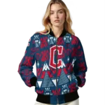 custom cleveland guardians pyramid shapes navy blue bomber jacket best selling