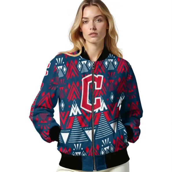 custom cleveland guardians pyramid shapes navy blue bomber jacket latest model