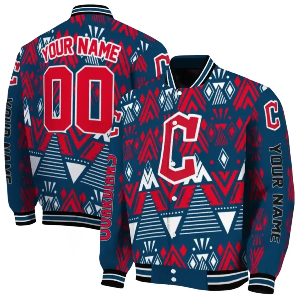 custom cleveland guardians pyramid shapes navy blue varsity jacket fashion forward
