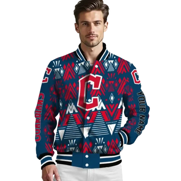 custom cleveland guardians pyramid shapes navy blue varsity jacket high quality