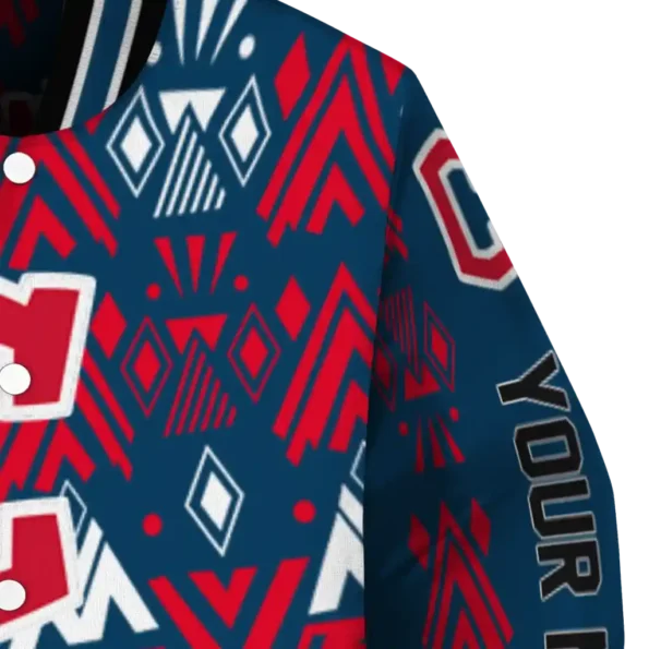 custom cleveland guardians pyramid shapes navy blue varsity jacket premium grade