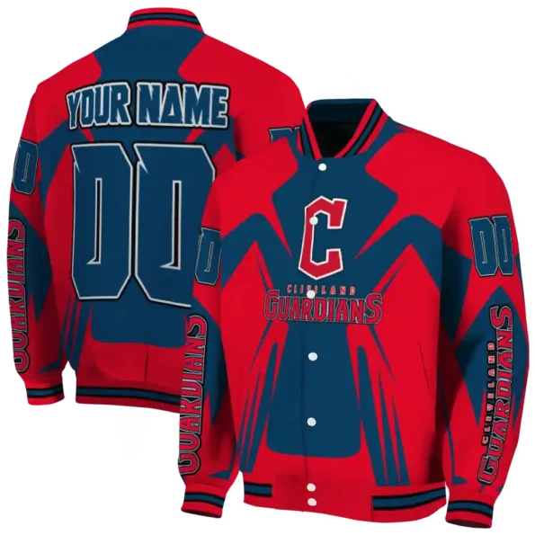 custom cleveland guardians spider mark navy blue red crocs varsity jacket fashion forward