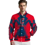 custom cleveland guardians spider mark navy blue red crocs varsity jacket best selling