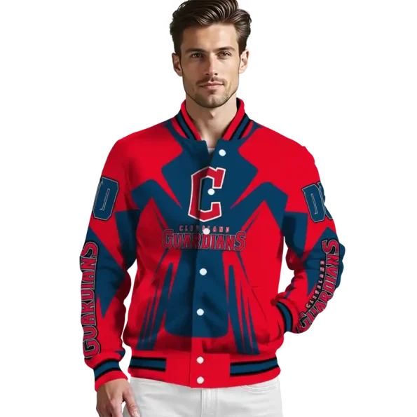custom cleveland guardians spider mark navy blue red crocs varsity jacket high quality