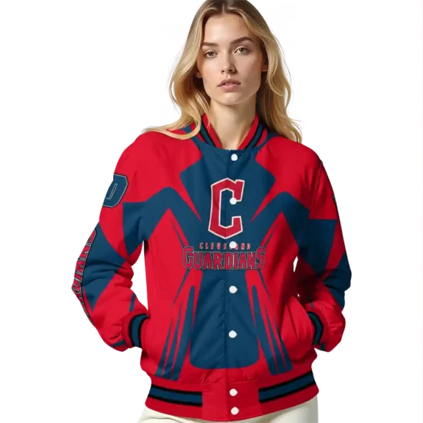 custom cleveland guardians spider mark navy blue red crocs varsity jacket latest model