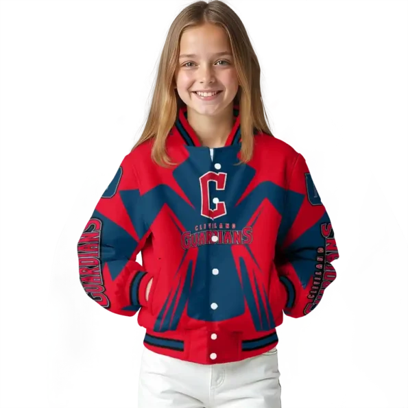custom cleveland guardians spider mark navy blue red crocs varsity jacket top rated