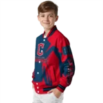 custom cleveland guardians spider mark navy blue red crocs varsity jacket best selling