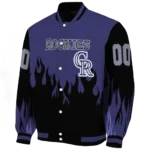 custom colorado rockies flame border blue black varsity jacket best selling