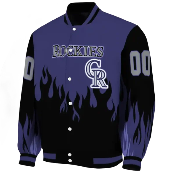 custom colorado rockies flame border blue black varsity jacket best selling