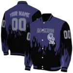 custom colorado rockies flame border blue black varsity jacket best selling