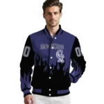 custom colorado rockies flame border blue black varsity jacket best selling