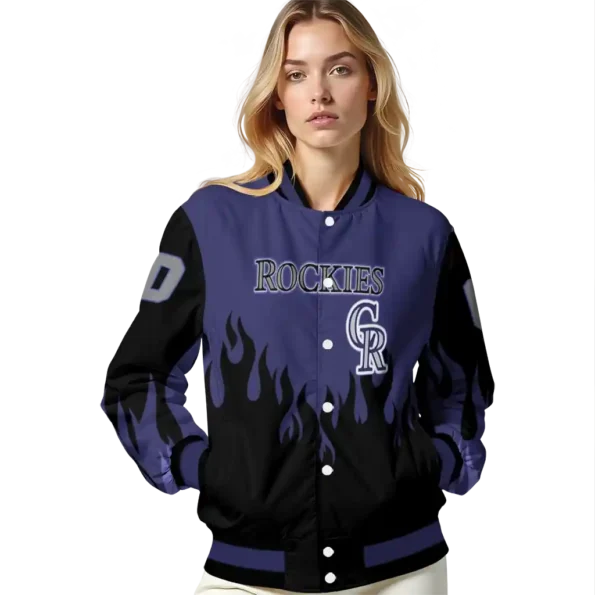 custom colorado rockies flame border blue black varsity jacket latest model