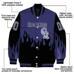 custom colorado rockies flame border blue black varsity jacket best selling