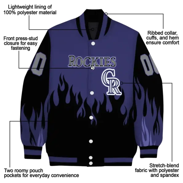custom colorado rockies flame border blue black varsity jacket new arrival