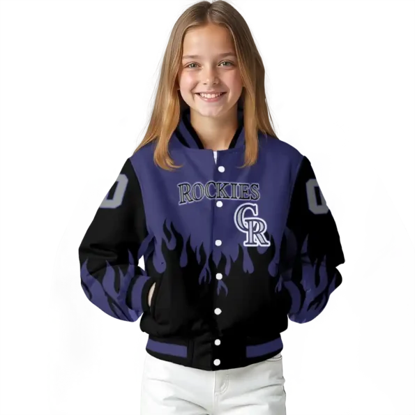 custom colorado rockies flame border blue black varsity jacket top rated