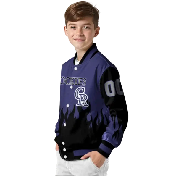 custom colorado rockies flame border blue black varsity jacket trendy