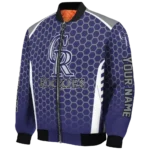 custom colorado rockies hexagon grid blue bomber jacket best selling