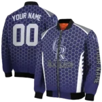 custom colorado rockies hexagon grid blue bomber jacket best selling