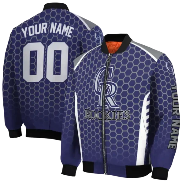 custom colorado rockies hexagon grid blue bomber jacket fashion forward