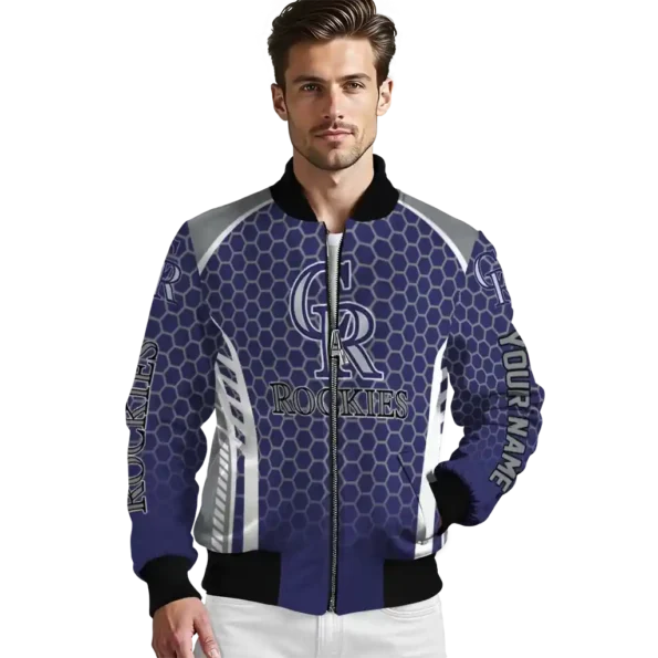 custom colorado rockies hexagon grid blue bomber jacket high quality