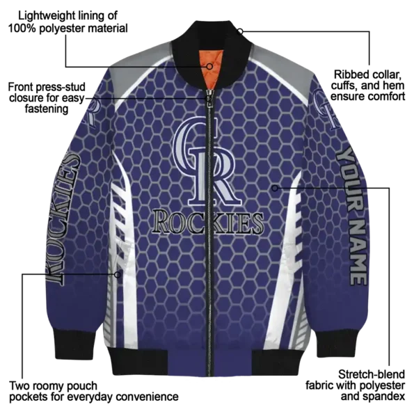 custom colorado rockies hexagon grid blue bomber jacket new arrival
