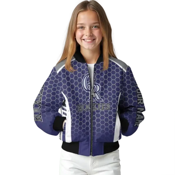 custom colorado rockies hexagon grid blue bomber jacket top rated