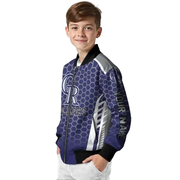 custom colorado rockies hexagon grid blue bomber jacket trendy