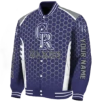 custom colorado rockies hexagon grid blue varsity jacket best selling