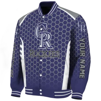 custom colorado rockies hexagon grid blue varsity jacket best selling