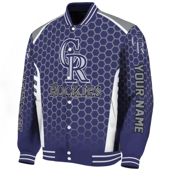 custom colorado rockies hexagon grid blue varsity jacket best selling
