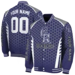 custom colorado rockies hexagon grid blue varsity jacket best selling