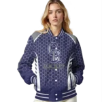custom colorado rockies hexagon grid blue varsity jacket best selling