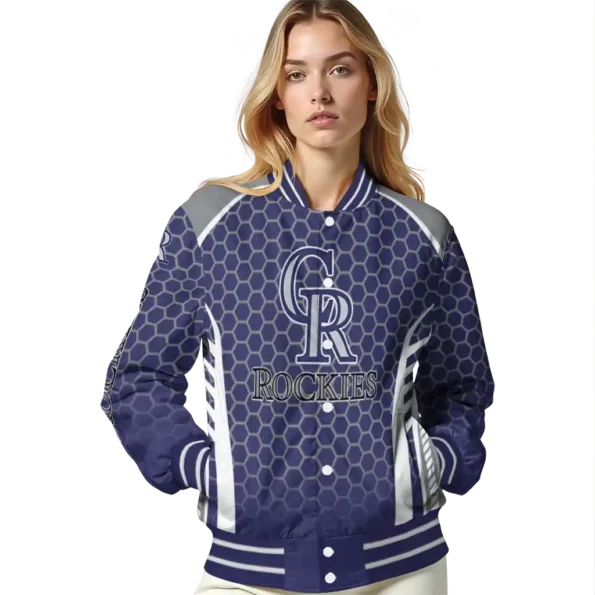 custom colorado rockies hexagon grid blue varsity jacket latest model