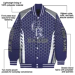 custom colorado rockies hexagon grid blue varsity jacket best selling