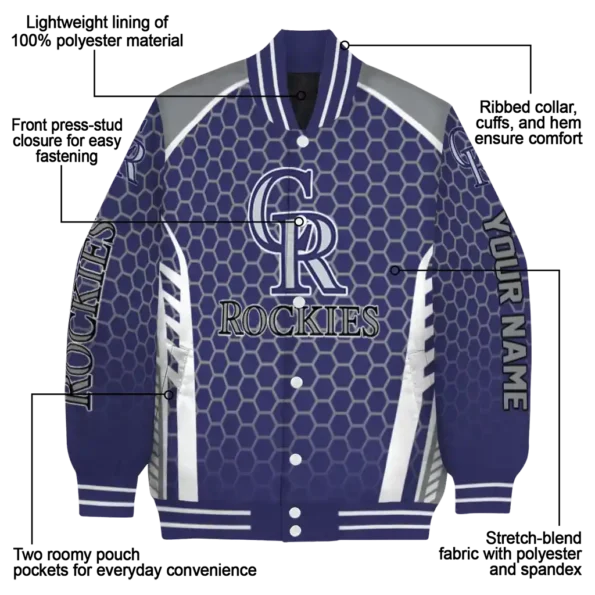 custom colorado rockies hexagon grid blue varsity jacket new arrival