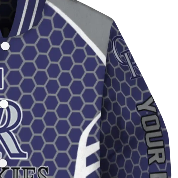 custom colorado rockies hexagon grid blue varsity jacket premium grade