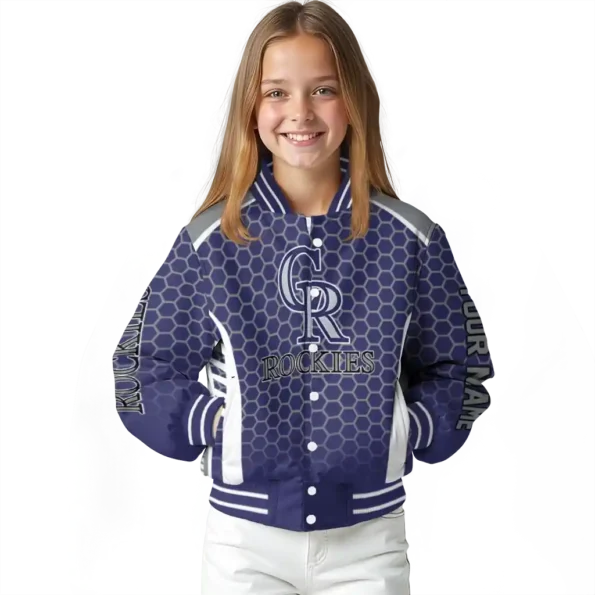 custom colorado rockies hexagon grid blue varsity jacket top rated