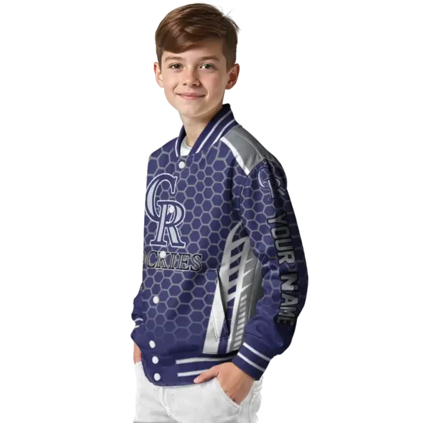 custom colorado rockies hexagon grid blue varsity jacket trendy