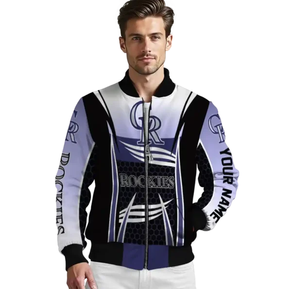 custom colorado rockies mesh effect blue black bomber jacket high quality