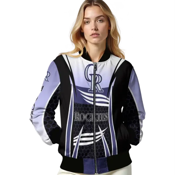 custom colorado rockies mesh effect blue black bomber jacket latest model