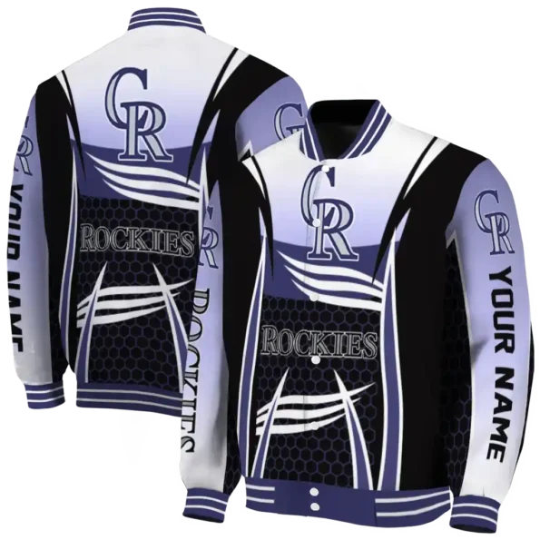 custom colorado rockies mesh effect blue black varsity jacket fashion forward