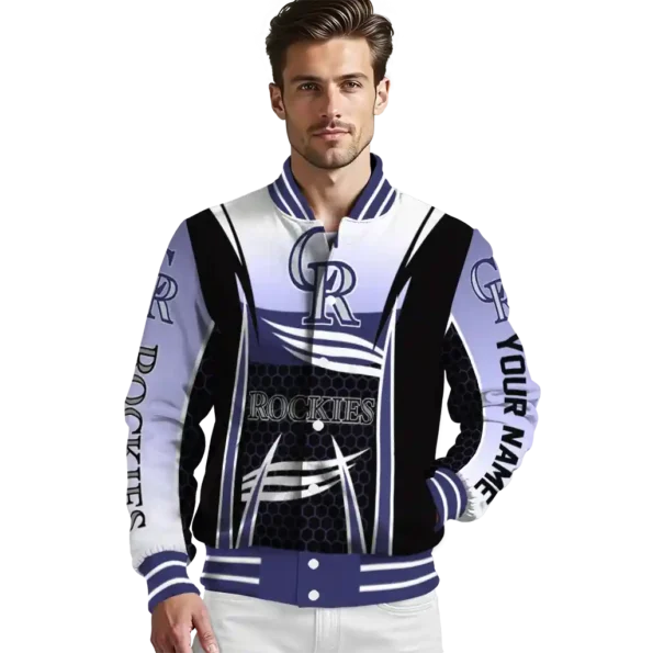 custom colorado rockies mesh effect blue black varsity jacket high quality