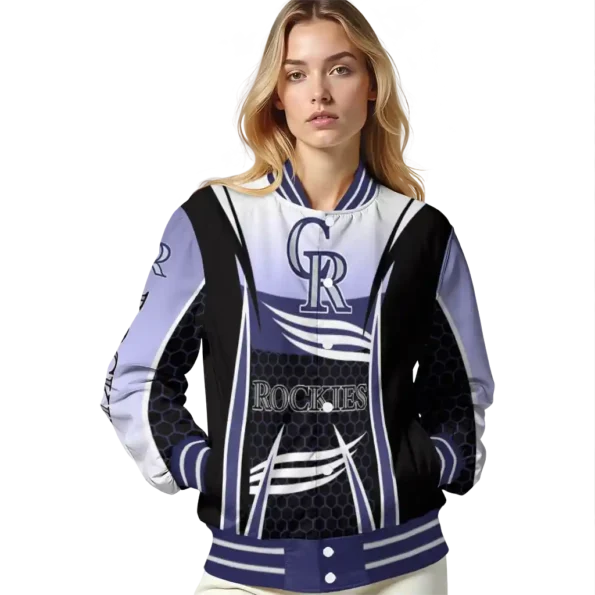 custom colorado rockies mesh effect blue black varsity jacket latest model