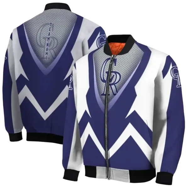 custom colorado rockies v stripes blue white bomber jacket fashion forward