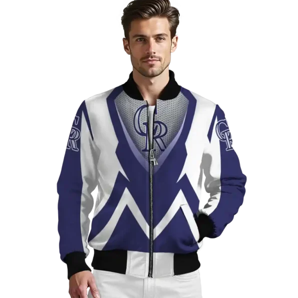 custom colorado rockies v stripes blue white bomber jacket high quality