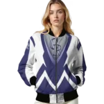 custom colorado rockies v stripes blue white bomber jacket best selling