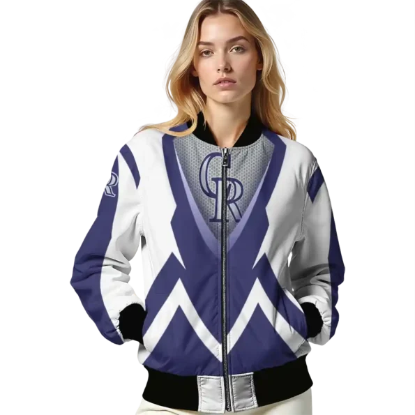 custom colorado rockies v stripes blue white bomber jacket latest model