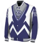 custom colorado rockies v stripes blue white varsity jacket best selling