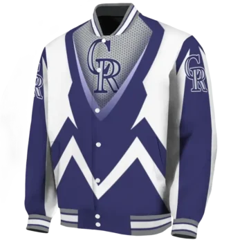 custom colorado rockies v stripes blue white varsity jacket best selling